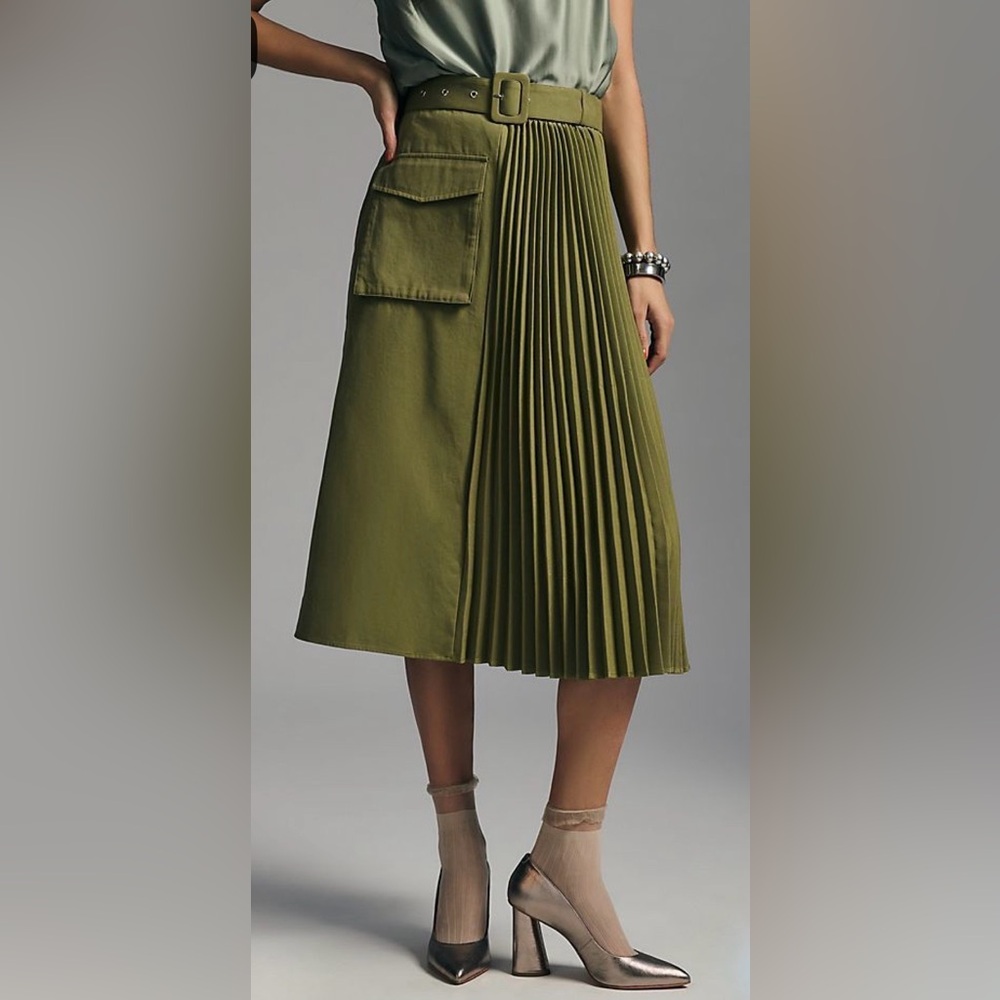 Mare Mare x Anthropologie Green Cargo Pleated Skirt